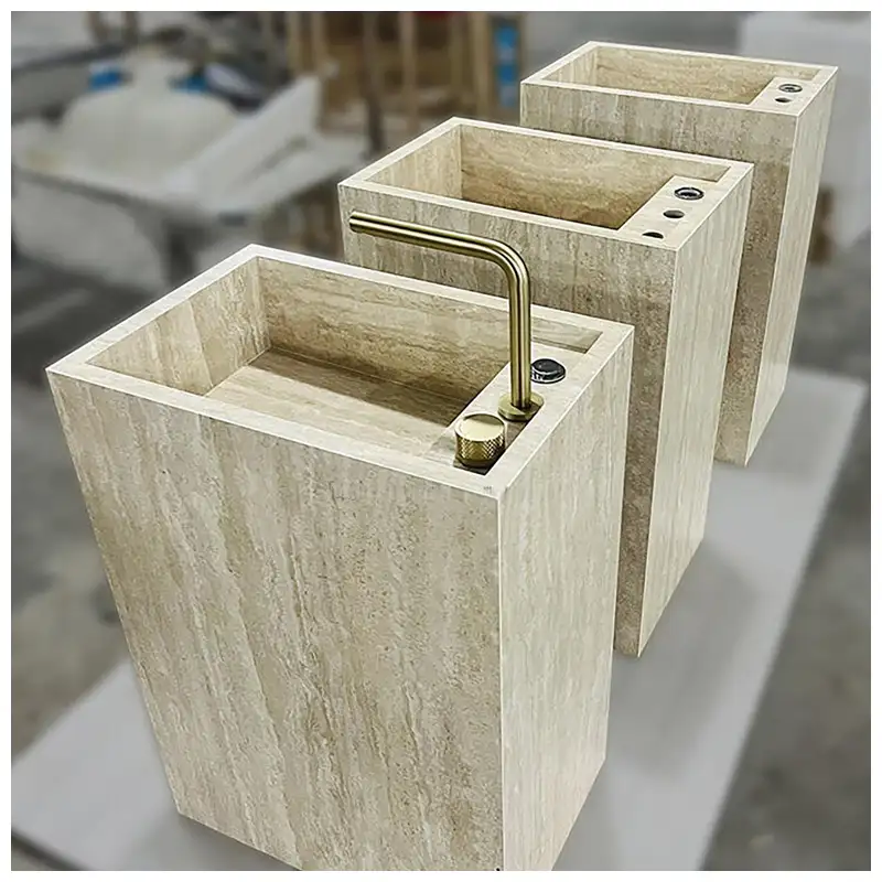 Beige Travertine Pedestal Bathroom Basins